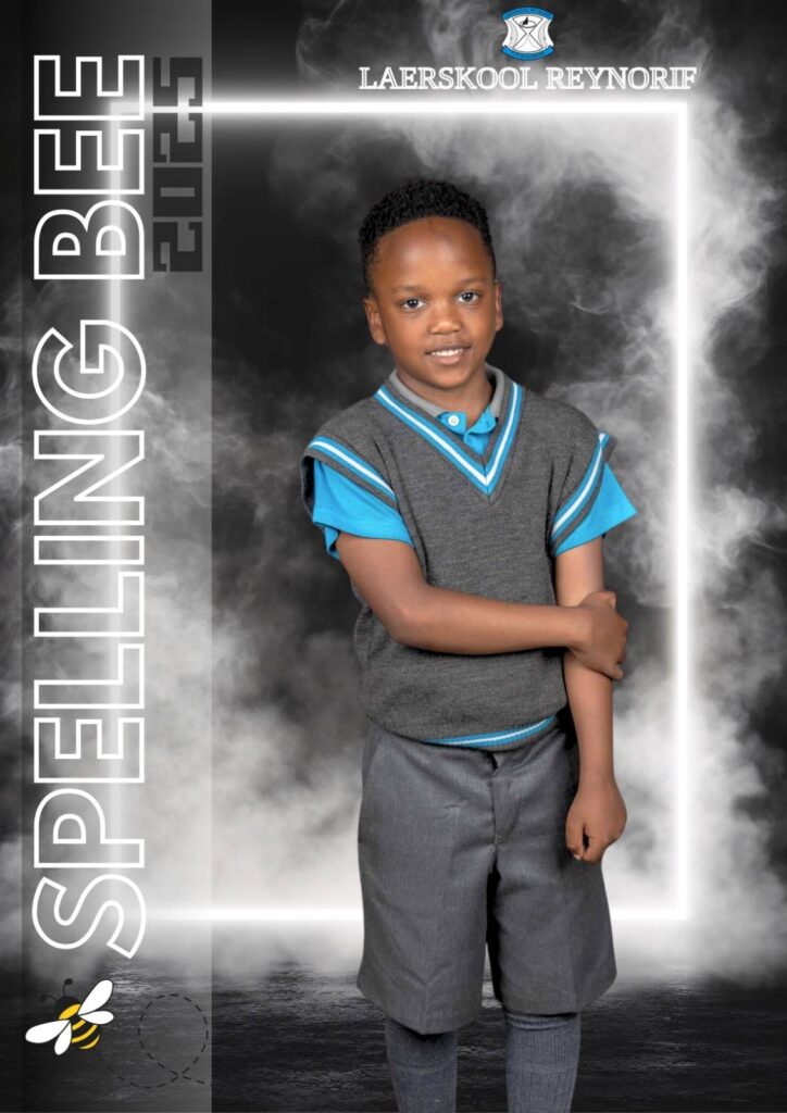 Spelling bee student portrait with backdrop