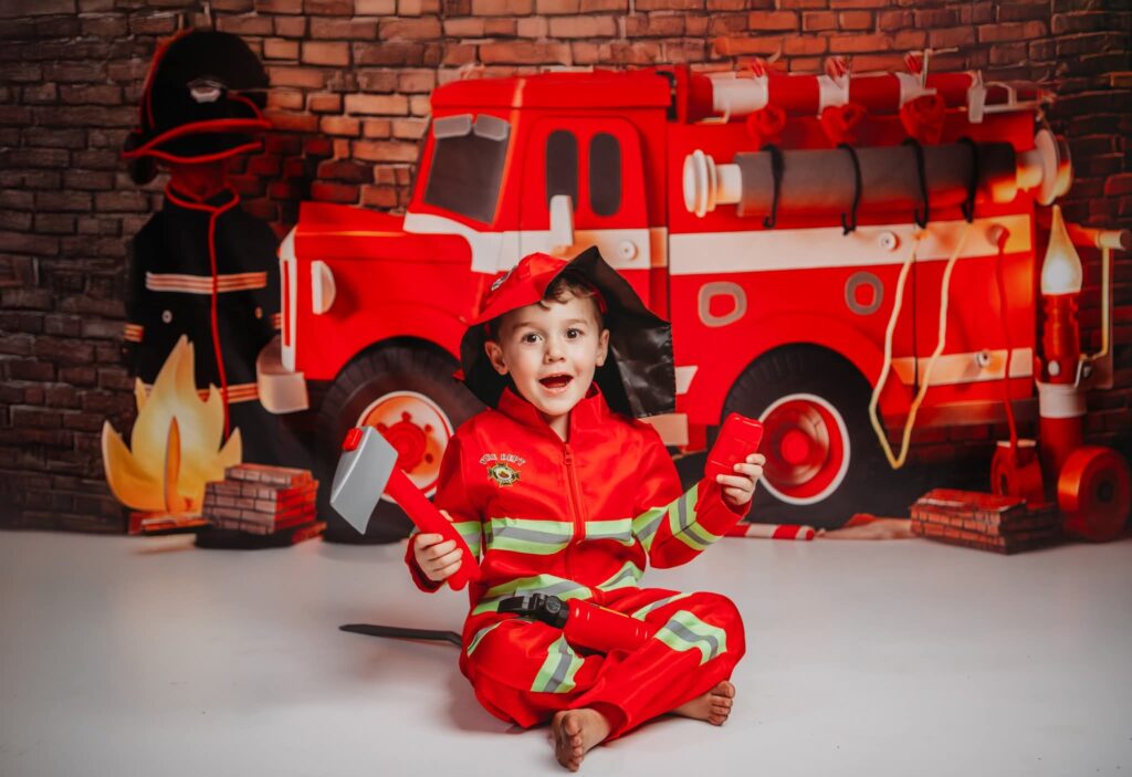 Child holding toy during school photo