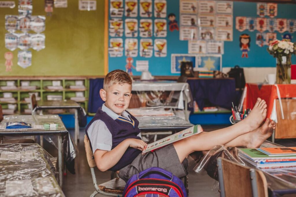 Child on themed school set