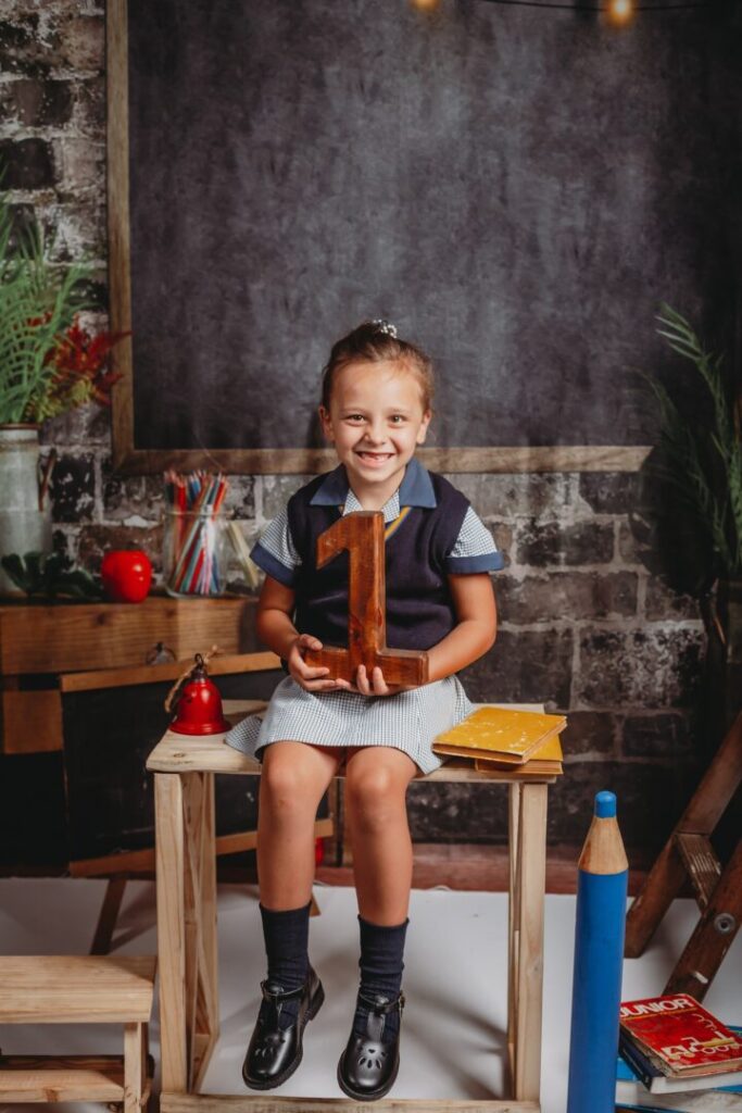 Child on themed school set